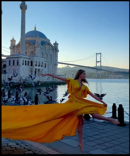 G777, Yellow Prewedding Long Trail Gown, Size: All, Color: All