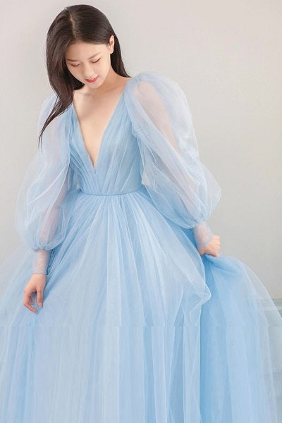 G725, Sky Blue Prewedding Shoot Trail Gown, Size: All, Color: All