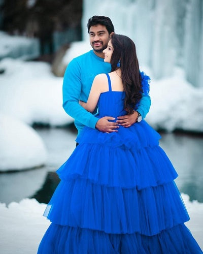 G328, RoyalBlue luxury Ruffle Long Trail Gown Size: All, Color: All