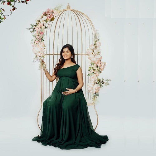 G1019, Bottle Green One Shoulder Maternity Shoot Gown, Size: All, Color: All