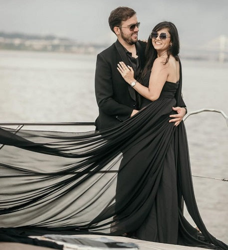 G975, Black One Shoulder Prewedding Long Trail Gown, Size: All, Color: All