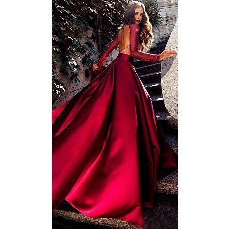 G678, Wine Satin Slit Cut Trail Gown, Size: All, Color: All