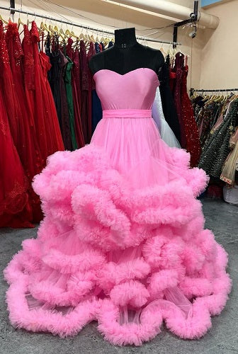 G1033, Hot Pink Puffy Cloud Shoot Trail Gown Size: All, Color: All