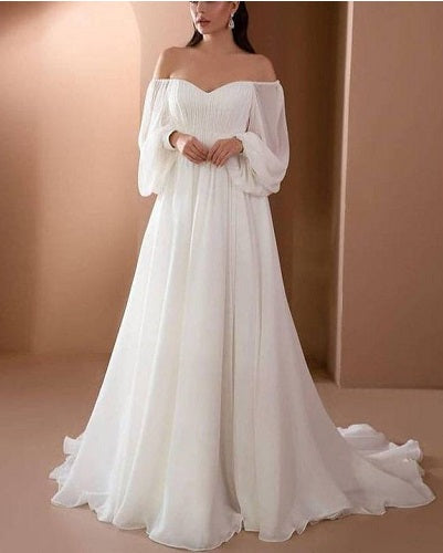 W255, White Full Sleeves Shoot Gown, Size: All, Color: All