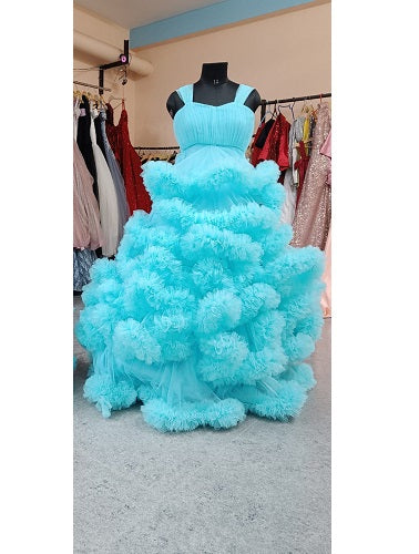 G1648, Ice Blue Ruffled Maternity Shoot Gown, Size: All, Color: All
