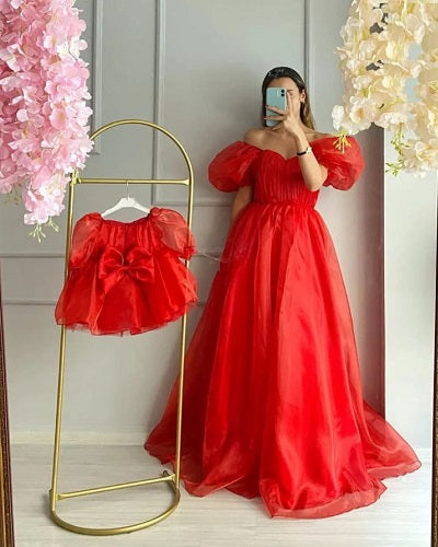 G773, Red Mother Daughter Shoot Gown Size: All, Color: All