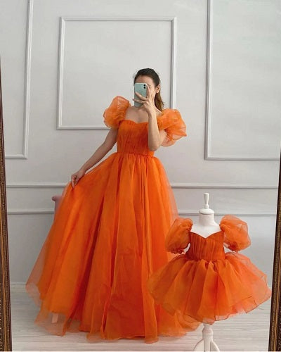 G778, Orange Ruffled Mother Daughter Shoot Gown Size: All, Color: All