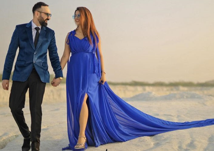 G338, Royal Blue Slit Cut Long Trail Prewedding Shoot Gown Size: All, Color: All