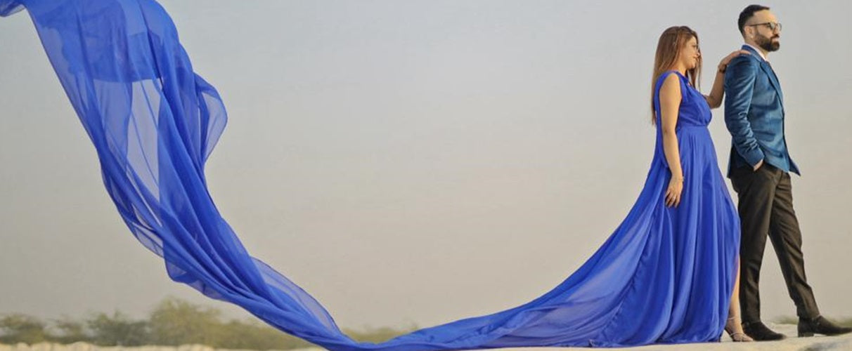 G338, Royal Blue Slit Cut Long Trail Prewedding Shoot Gown Size: All, Color: All