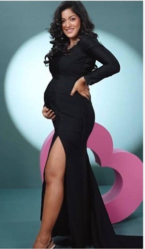 G1006 , Black Slit Cut Maternity Shoot Trail Gown, Size (ALL)