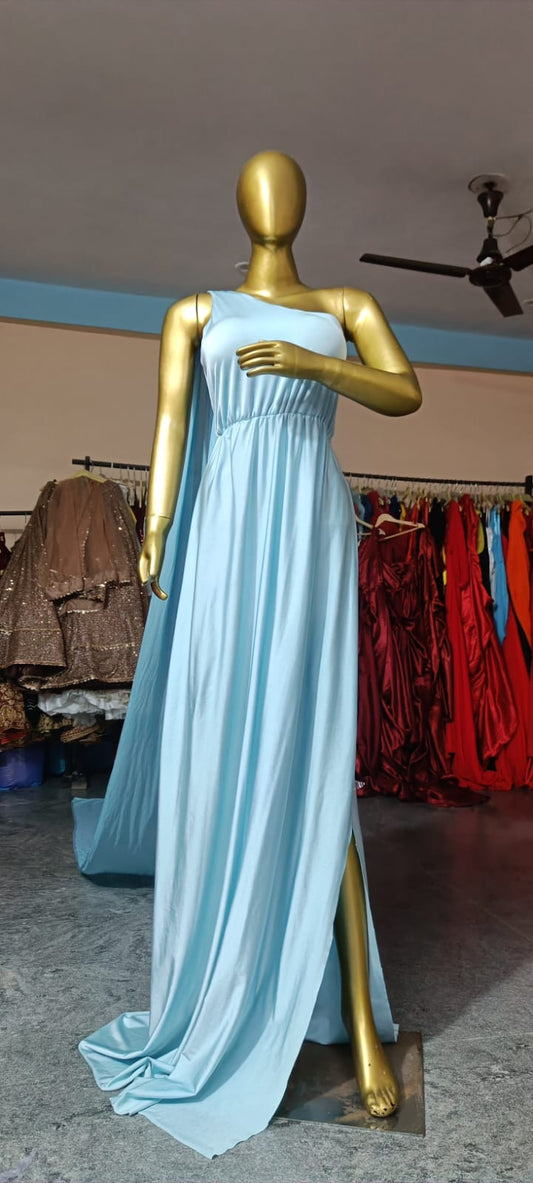 G1911, Ice Blue One Shoulder Body Fit Maternity Shoot Trail Gown Size (All)pp