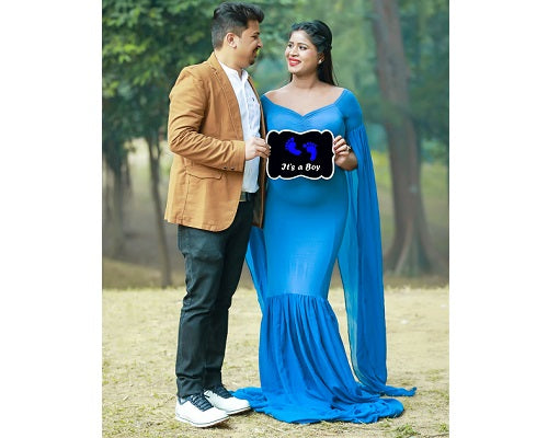 G207, Navy Blue Maternity Shoot Baby Shower Trail Lycra Body Fit Gown, Size: All, Color: All