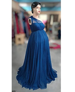 G319, Blue Maternity One Shoulder Gown, Size: All, Color: All