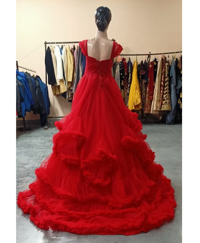 G37, Luxury Red Cloud Puffy Maternity shoot Trail Ball Gown, Size: All, Color: All
