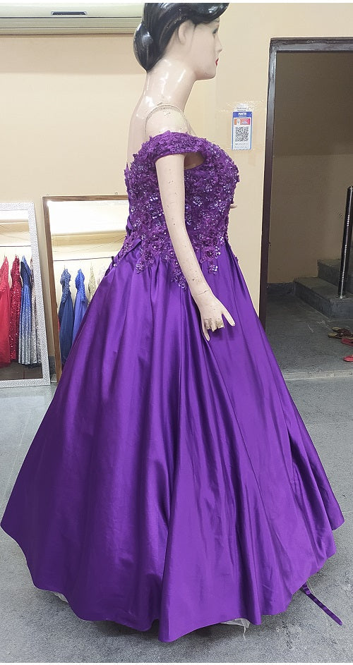G131,Purple Satin Off Shoulder Ball gown, Size: All, Color: All