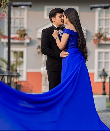 G300, Royal Blue Long Trail Prewedding Shoot Gown, Size: All, Color: All