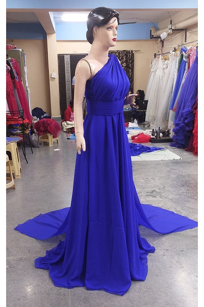 G275, Blue One Shoulder Prewedding Flair Gown, Size: All, Color: All