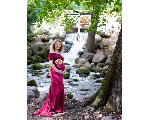 G42,  Long Off Shoulder Wine Maternity shoot Baby Shower Lycra Body Fit Gown, Size: All, Color: All