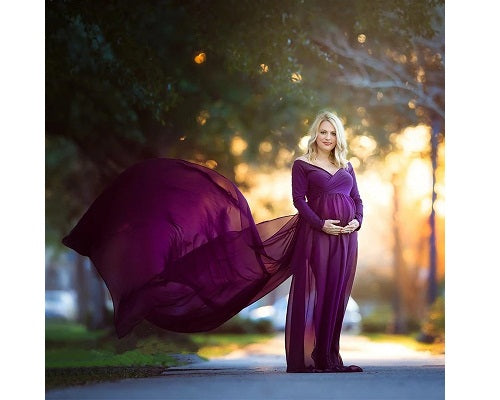 G41,Purple Maternity shoot Baby Shower Lycra Body Fit Gown, Size: All, Color: All