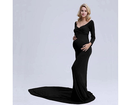 G159, Black Maternity Shoot Trail Baby Shower Gown, Size: All, Color: All