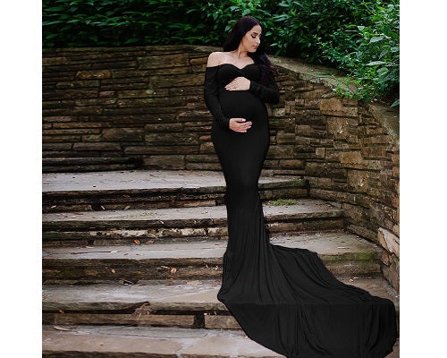 G159, Black Maternity Shoot Trail Baby Shower Gown, Size: All, Color: All