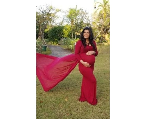 G44 ,Wine Maternity shoot Baby Shower Lycra Body Fit Gown, Size: All, Color: All
