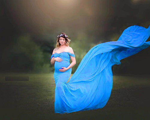 G46,Blue Maternity Shoot Trail Baby Shower Lycra Body Fit Gown, Size: All,Color: All