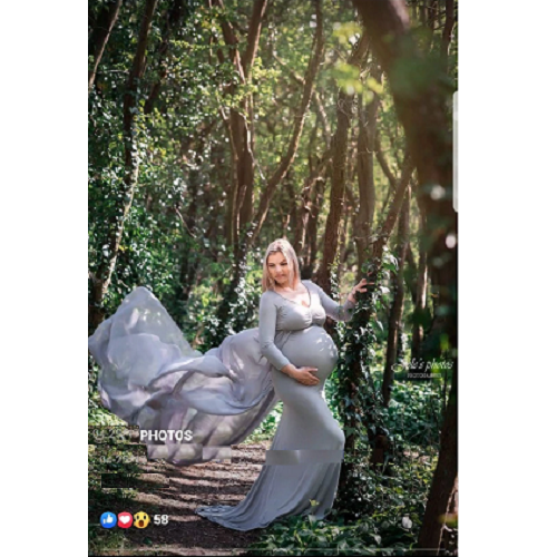 G155,Grey Maternity shoot Baby Shower Lycra Body Fit Gown, Size: All, Color: All