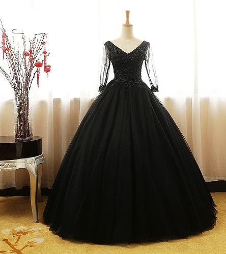 G146, Black Semi Off Shoulder Ball Gown, Size (XS-30 to XL-35)