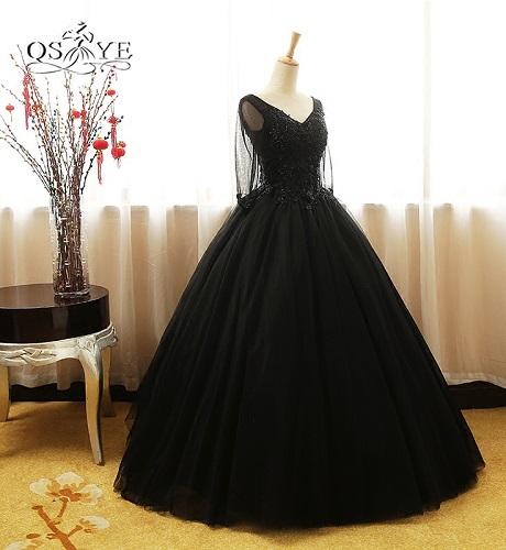 G146, Black Semi Off Shoulder Ball Gown, Size (XS-30 to XL-35)