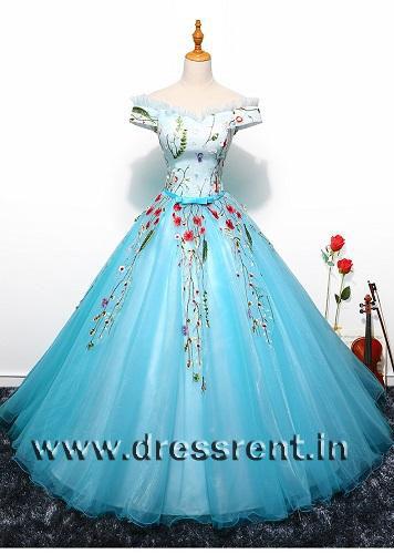 G150, Sky Blue Floral Ball Gown, Size (XS-30 to L-36)