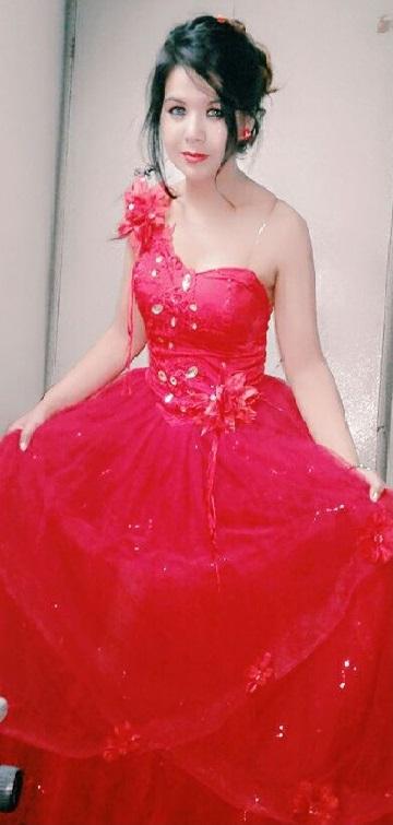 G158, Red Ball Gown One Shoulder, Size (XS-30 to L-38)