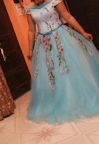 G150, Sky Blue Floral Ball Gown, Size (XS-30 to L-36)