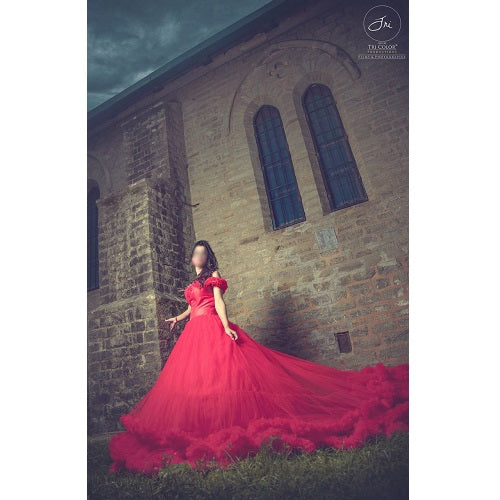 G137, Luxury Red Puffy Cloud Trail Ball Gown, Size: All, Color: All