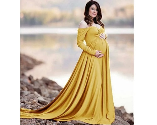 G179, Golden Maternity Shoot Trail Baby Shower Gown, Size: All, Color: All