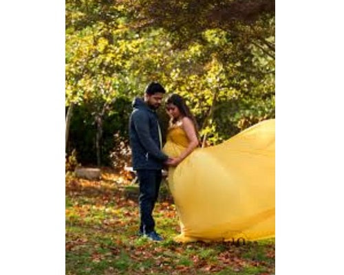 G178, Yellow prewedding Shoot Long Trail Gown, Size: All, Color: All