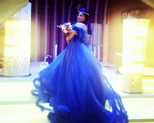 G237, Luxury Royal Blue Puffy Cloud Trail Ball Gown,  Size: All, Color: All