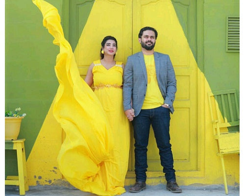 G178, Yellow prewedding Shoot Long Trail Gown, Size: All, Color: All