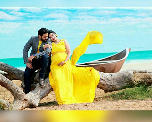 G178, Yellow prewedding Shoot Long Trail Gown, Size: All, Color: All