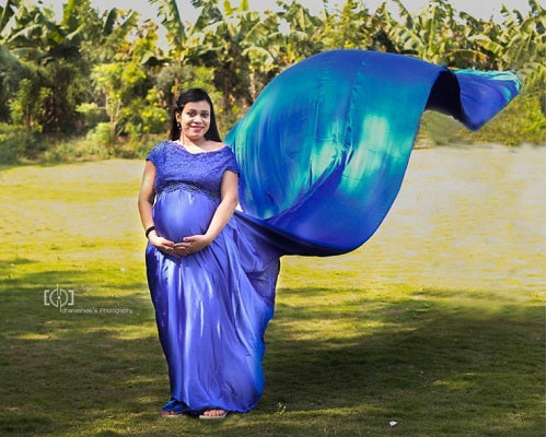 G400, Royal Blue Satin Long Trail Maternity Shoot Gown, Size: All, Color: All
