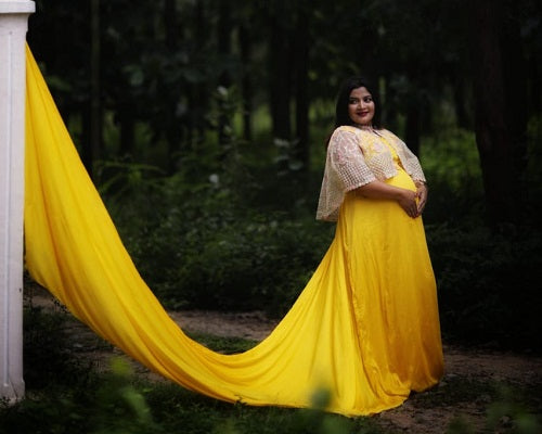 G178, Yellow Maternity Shoot Trail Baby Shower Gown, Size: All, Color: All