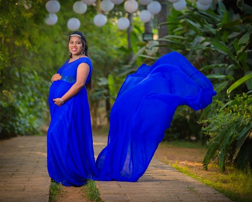 G300, Royal Blue Long Trail Maternity Shoot Baby Shower Gown, Size: All, Color: All