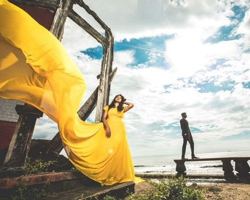 G178, Yellow prewedding Shoot Long Trail Gown, Size: All, Color: All