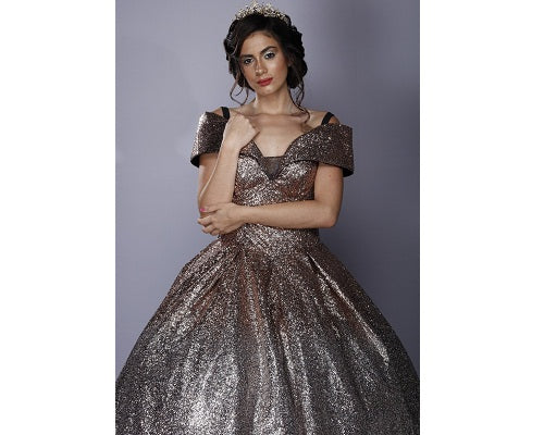 G136, Luxury Gold And Silver Princess Evening Ball Gown, Size (XS-30 to L-38)