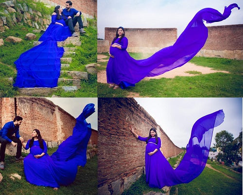 G500, Royal Blue Round Neck Prewedding Long Trail Gown, Size: All, Color: All