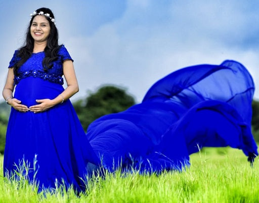 G300, Royal Blue Long Trail Maternity Shoot Baby Shower Gown, Size: All, Color: All