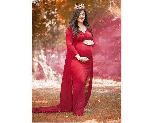 G44 ,Wine Maternity shoot Baby Shower Lycra Body Fit Gown, Size: All, Color: All