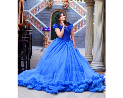 G237, Luxury Royal Blue Puffy Cloud Trail Ball Gown,  Size: All, Color: All