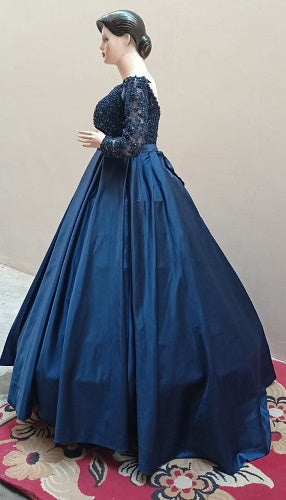 G327, Navy Blue Satin Off Shoulder Trail Ball gown, Size: All, Color: All