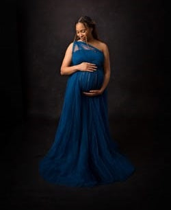 G319, Blue Maternity One Shoulder Gown, Size: All, Color: All